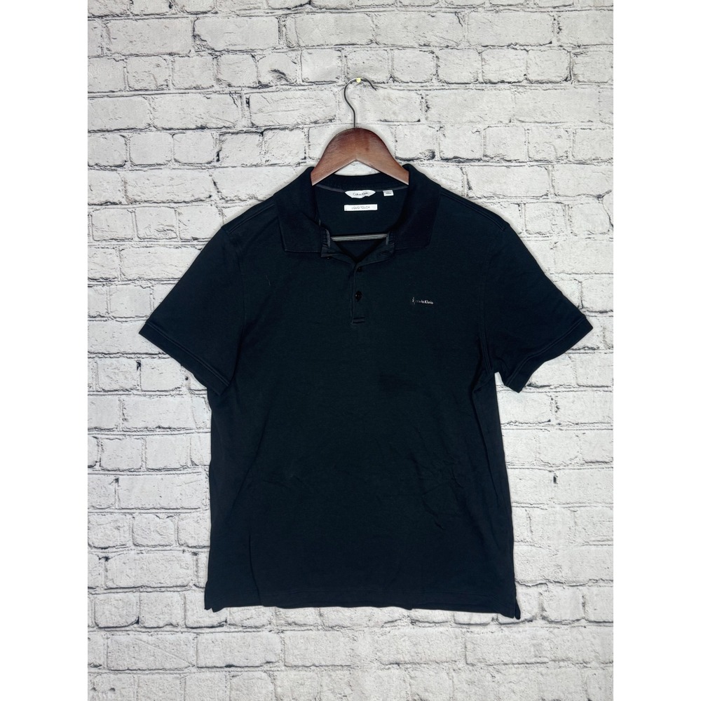 Calvin‎ Klein Mens Black Liquid Touch Polo Shirt Size Medium Short Sleeve